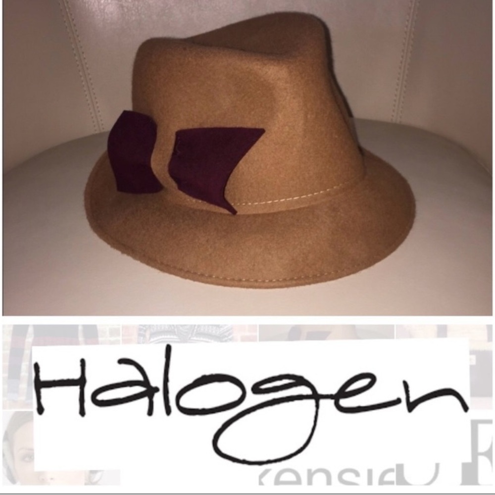 Halogen Tan Fedora with Maroon Bow
